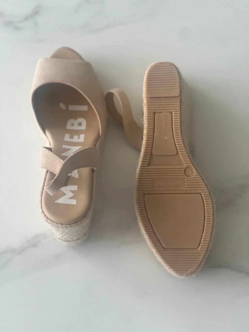 NEW MANEBi Champagne Beige Suede Espadrille Wedges - EU 39 / US 8.5 - 9